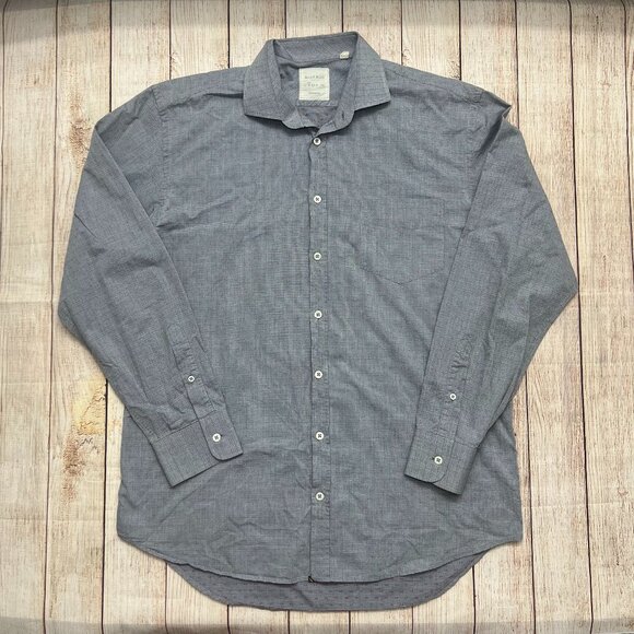 Billy Reid Mens L Button Shirt Long Sleeve Gray Micro Check Made in Italy - Picture 1 of 16